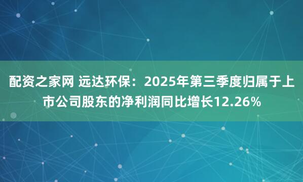 配资之家网 远达环保：2025年第三季度归属于上市公司股东的净利润同比增长12.26%